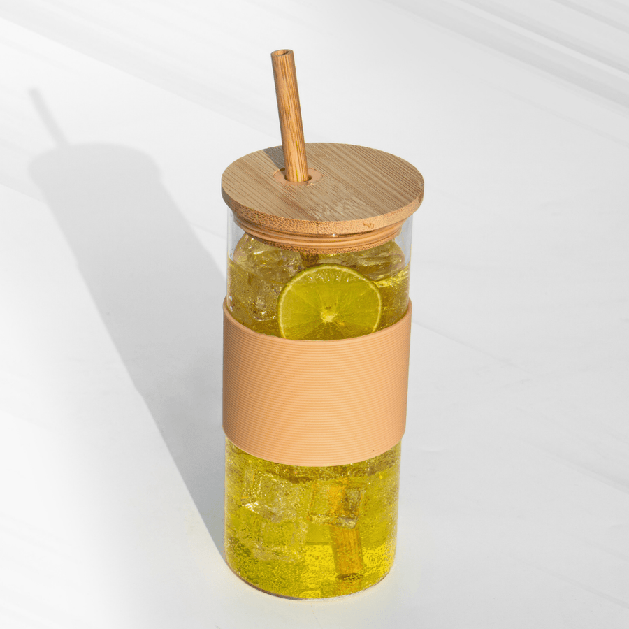 EcoGlow Glass Sipper – Bamboo Lid & Straw | Sustainable & Stylish masson jar