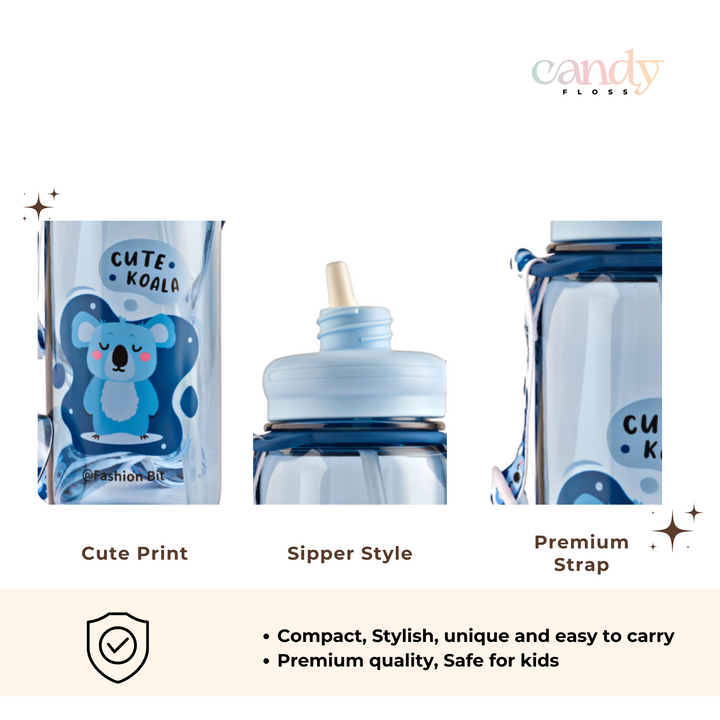 sipper water bottle with cute designs and premium strap