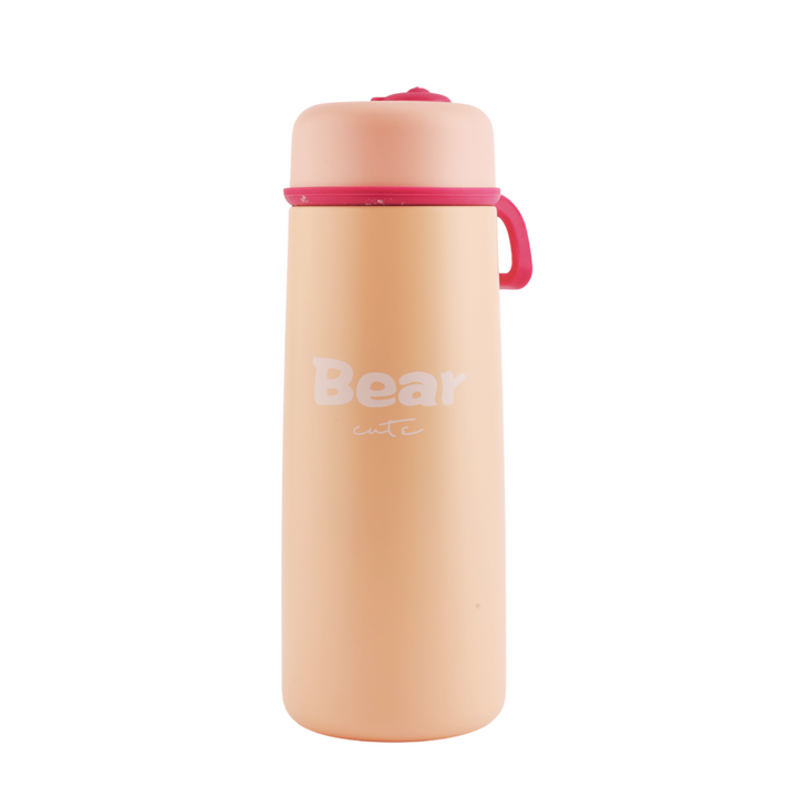 Refillable stainless steel insulated bottle with a leakproof lid in a matte pastel color. Perfect for travel. 440ml capacity. Peach
