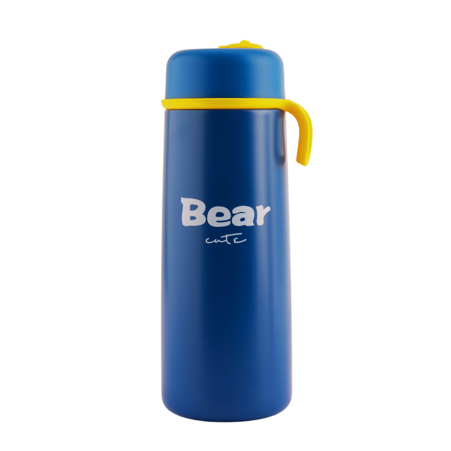 Classic Bear - Flask Flasks CandyFlossstores BLUE 350 ML Refillable stainless steel insulated bottle with a leakproof lid in a matte pastel color. Perfect for travel. 440ml capacity. Blue and yellow