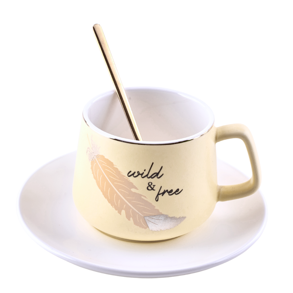 Feather Mug With Saucer & Spoon