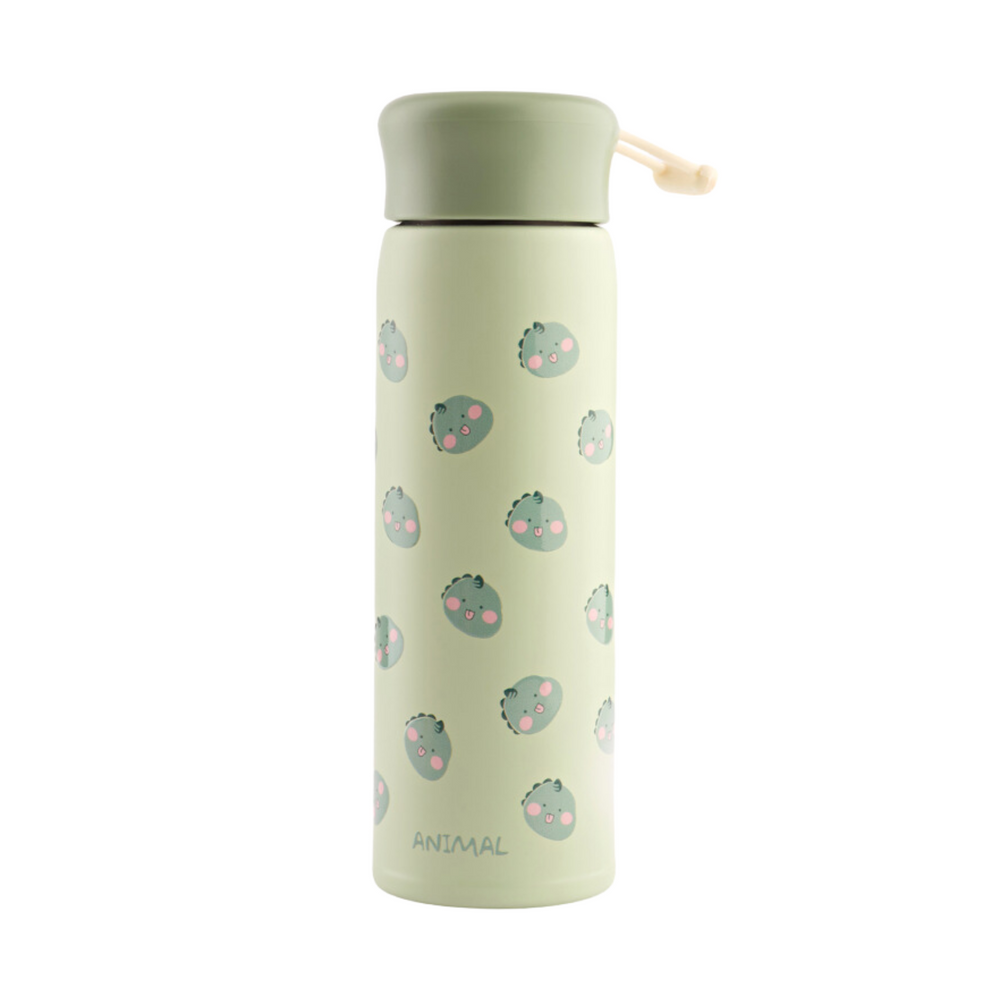 Refillable stainless steel insulated bottle with a cute Animal print design, leakproof lid. Perfect for travel.