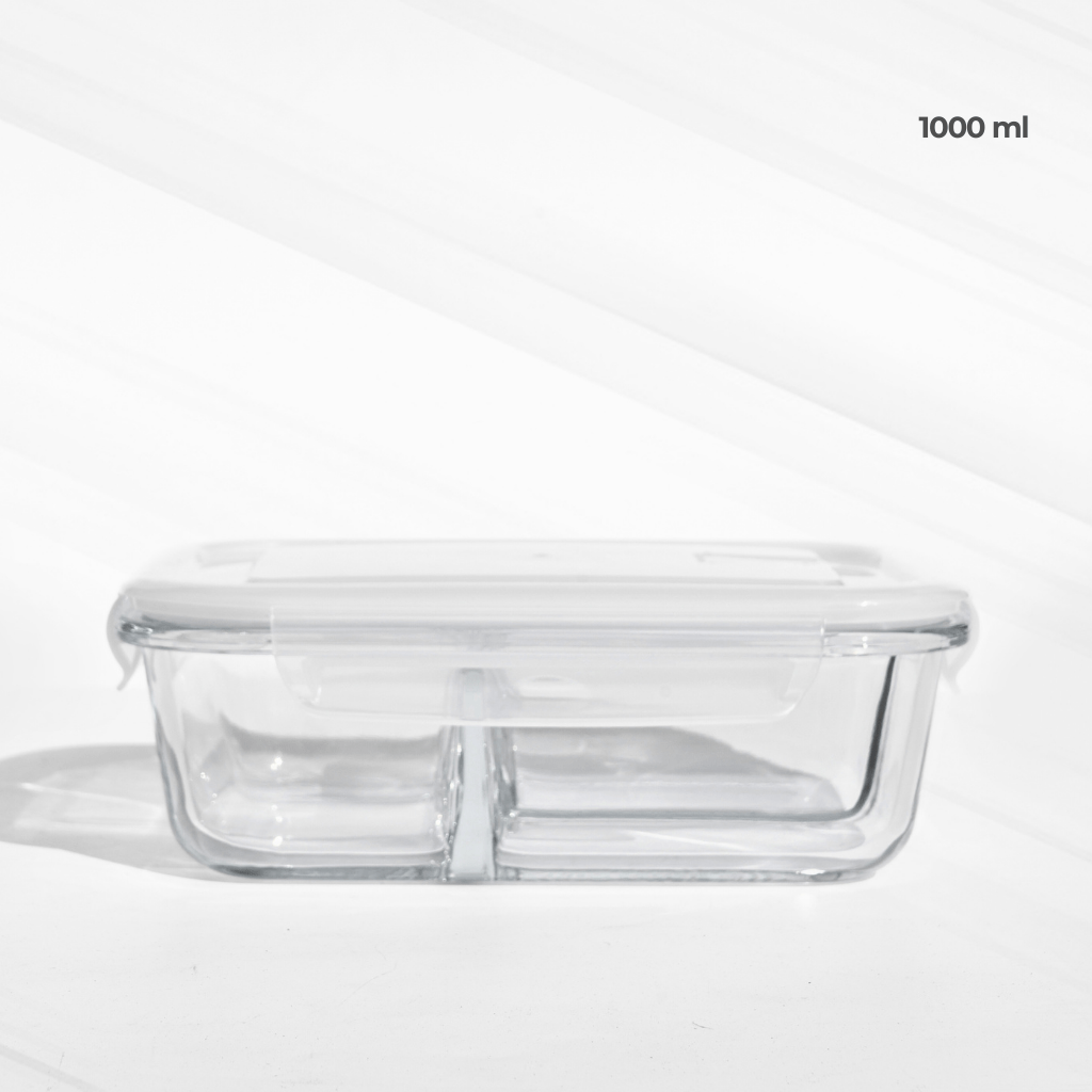 3 - Partition Airtight Borosilicate Glass Lunch Box – Fresh, Safe & Aesthetic! Food Storage