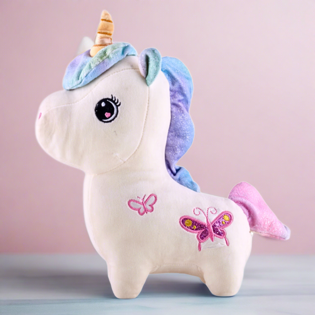 Unicorn plush toy with a horn