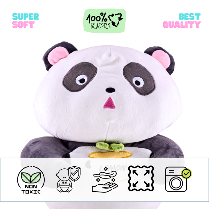 Soft and cuddly plush toy panda bear.  Made from 100% polyester fabric and safe for all ages. Perfect for bedtime cuddles or adding a touch of cozy charm to any room.