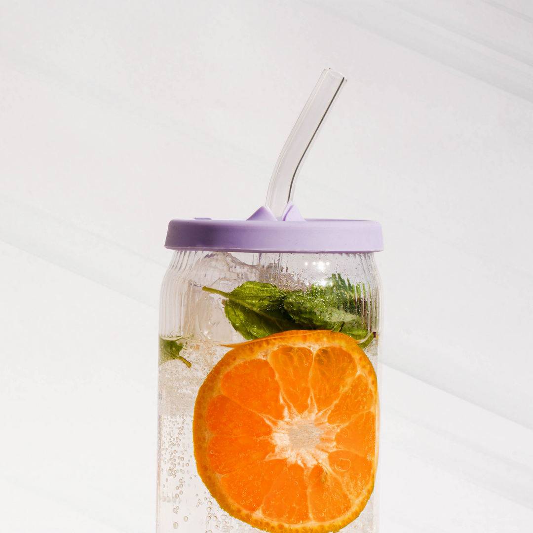 Eco-Friendly Glass Jar with Silicone Lid & Glass Straw