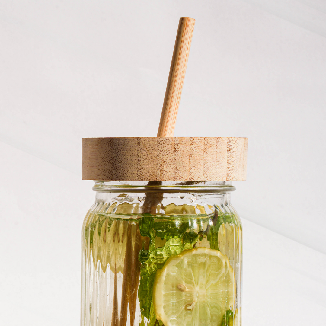 Eco-Friendly Glass Sipper Jar with Bamboo Lid and Straw
