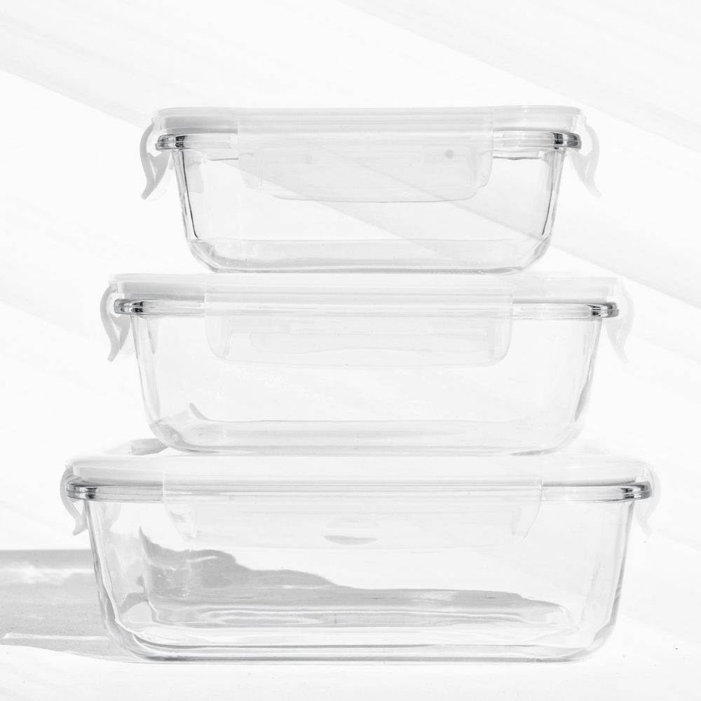 Airtight Borosilicate Glass Containers – Premium, Leakproof Aesthetic! (Set of 3) Set of (350/620/1030 ml)