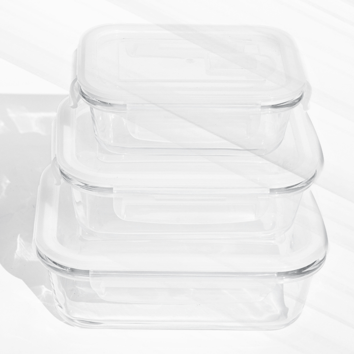 Airtight Borosilicate Glass Containers – Premium, Leakproof & Aesthetic! (Set of 3) Food Storage