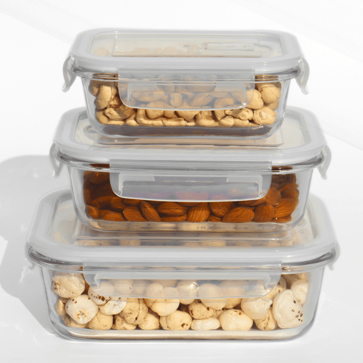 Airtight Borosilicate Glass Containers – Premium, Leakproof & Aesthetic! (Set of 3) Food Storage