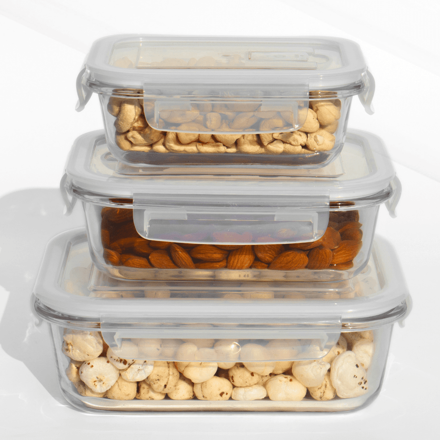 Airtight Borosilicate Glass Containers – Premium, Leakproof & Aesthetic! (Set of 3) Food Storage