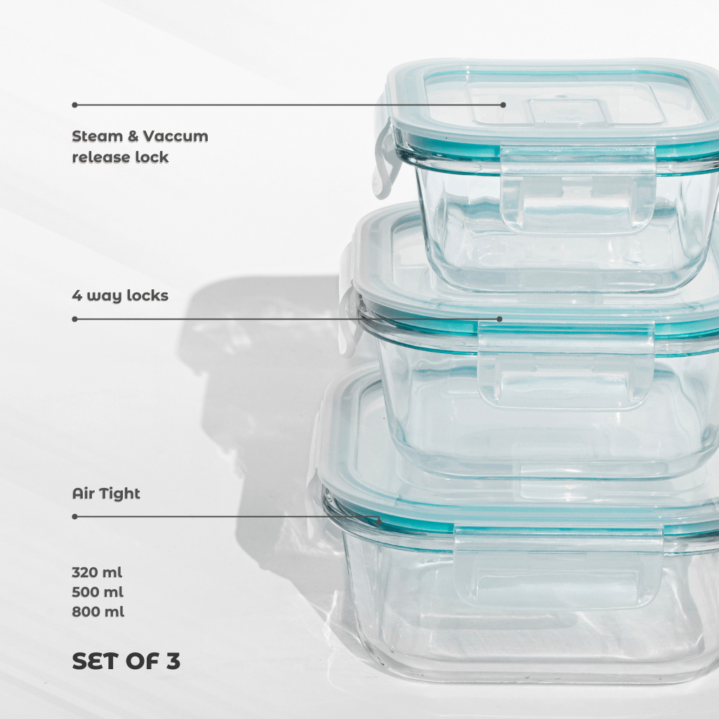 Airtight Borosilicate Glass Containers – Safe, Stylish & Spill - Proof! (Set of 3) Food Storage