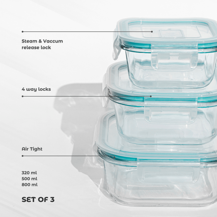 Airtight Borosilicate Glass Containers – Safe, Stylish & Spill - Proof! (Set of 3) Food Storage
