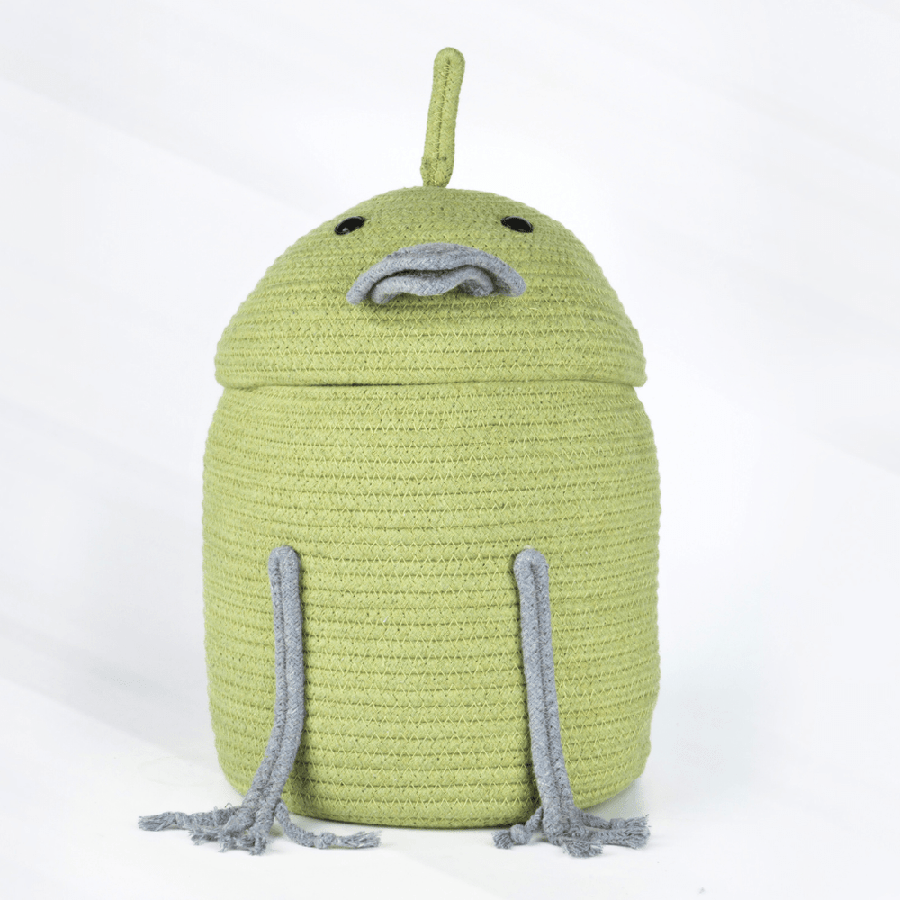 Braided Cotton Basket with Lid - Green