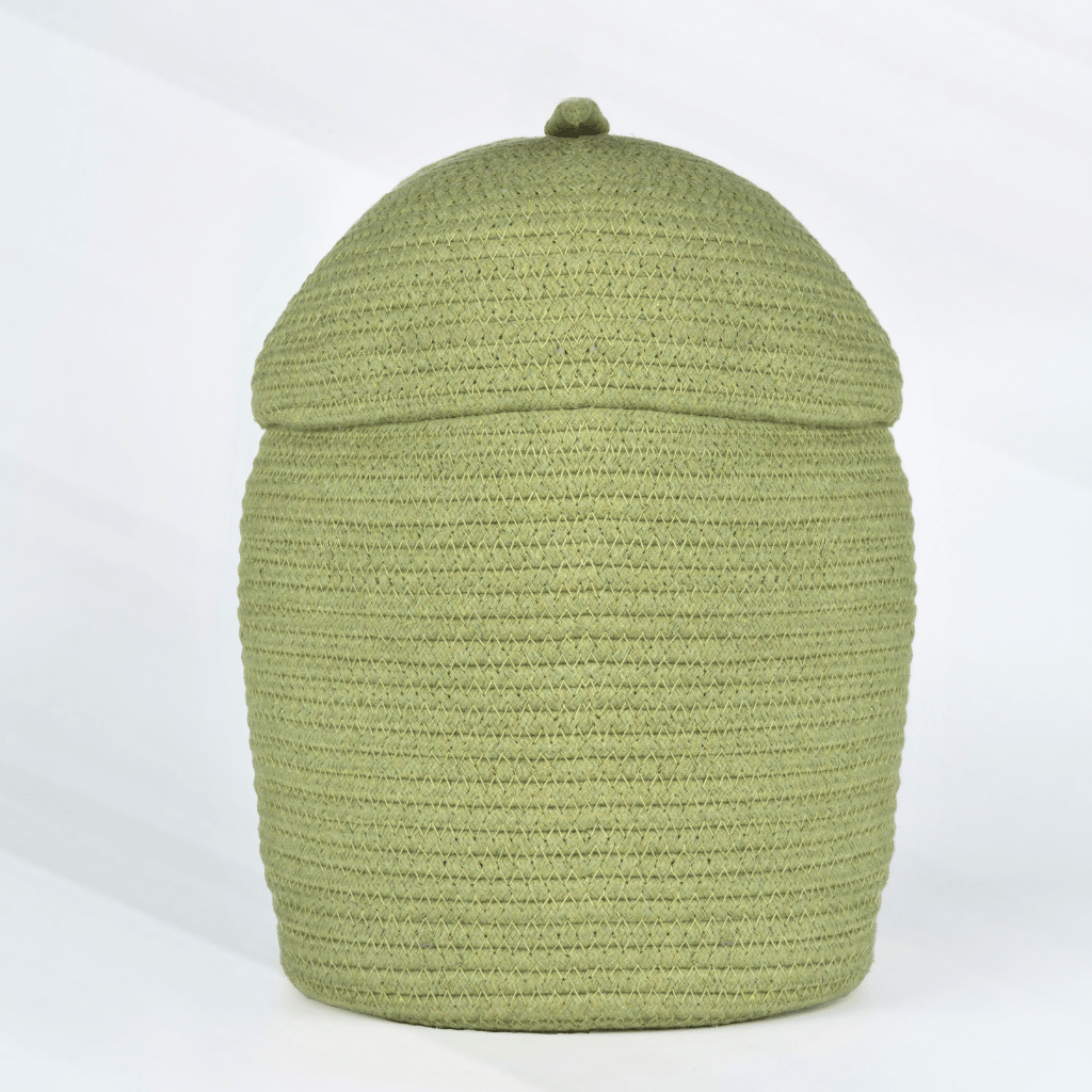 Braided Cotton Basket with Lid - Green