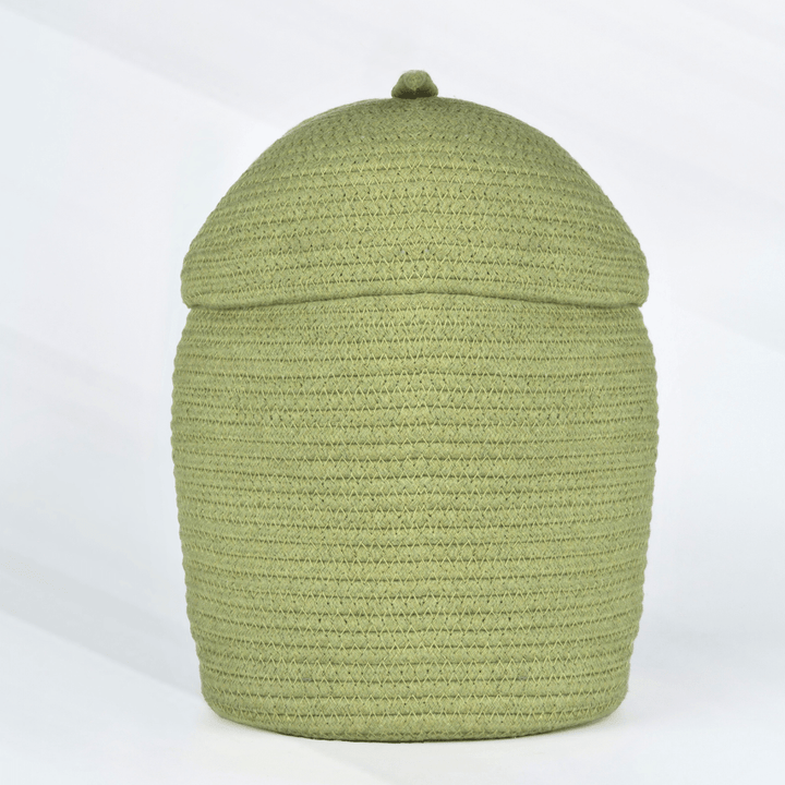 Braided Cotton Basket with Lid - Green