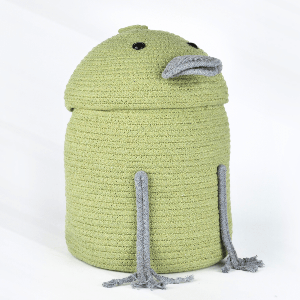 Braided Cotton Basket with Lid - Green