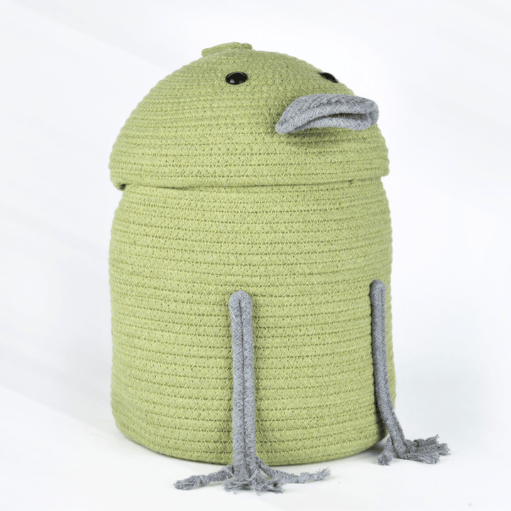 Braided Cotton Basket with Lid - Green