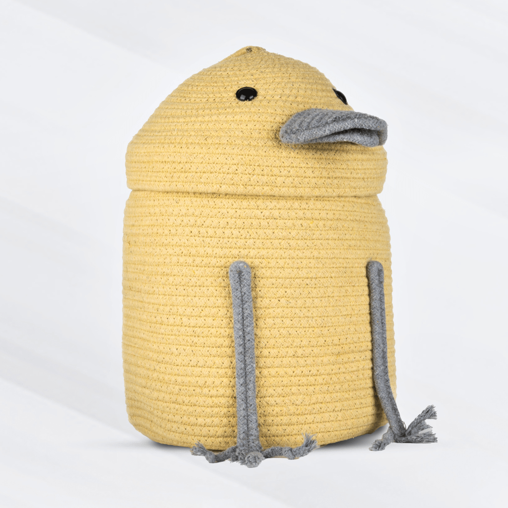 Braided Cotton Basket with Lid - Yellow