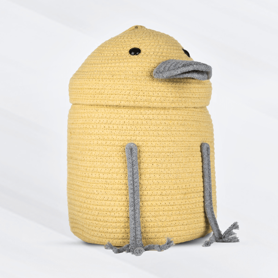 Braided Cotton Basket with Lid - Yellow