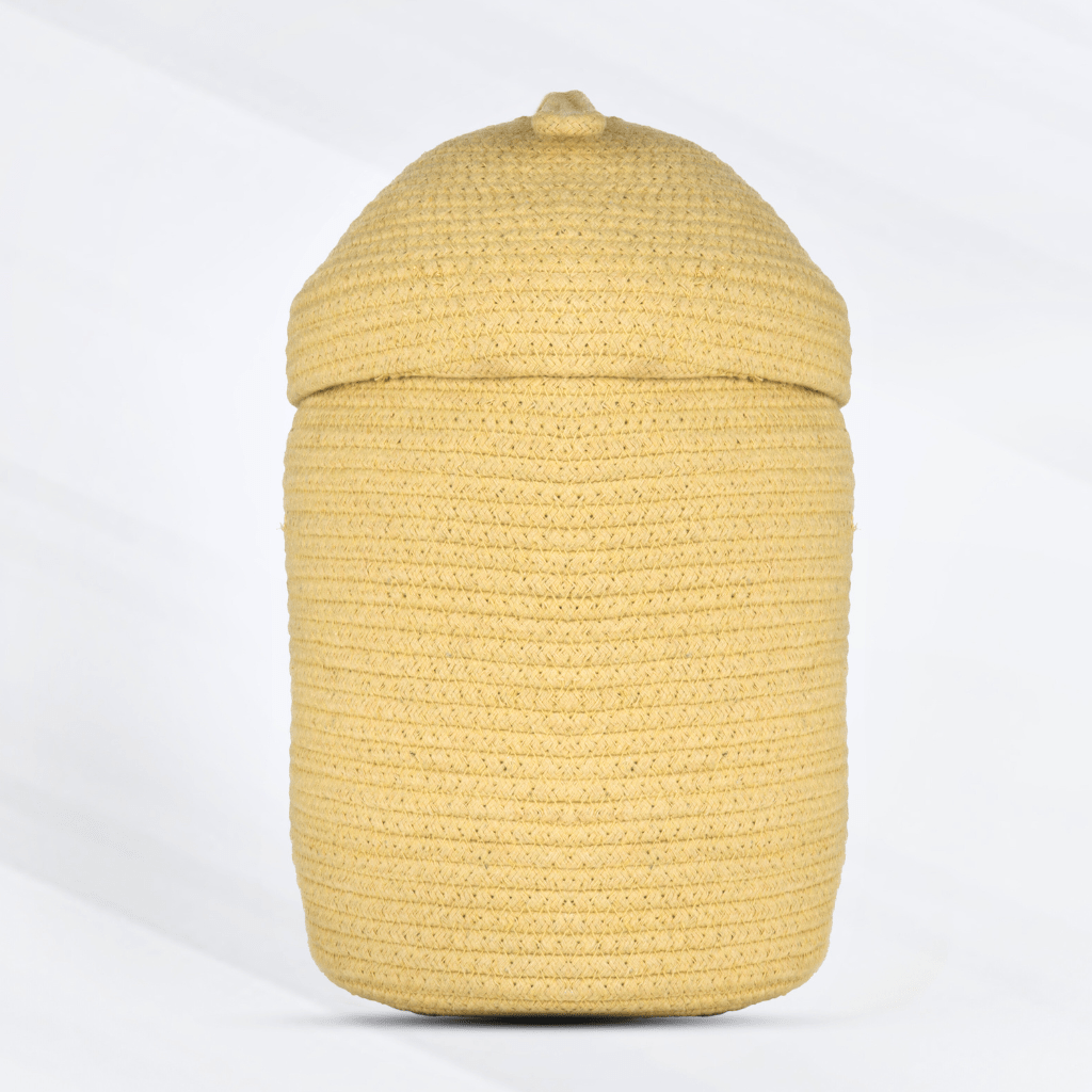 Braided Cotton Basket with Lid - Yellow