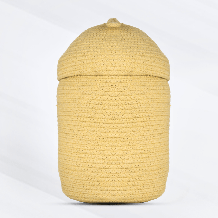 Braided Cotton Basket with Lid - Yellow