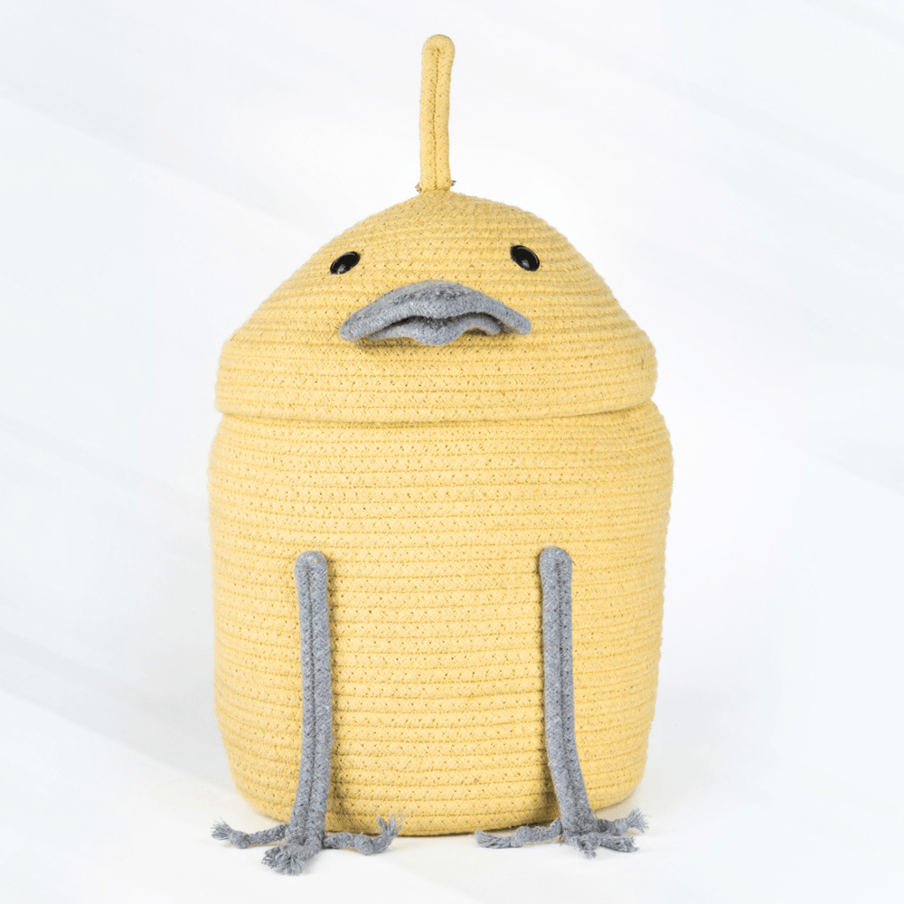 Braided Cotton Basket with Lid - Yellow