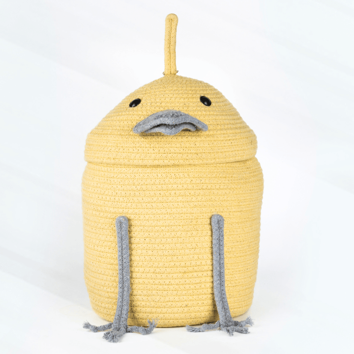Braided Cotton Basket with Lid - Yellow