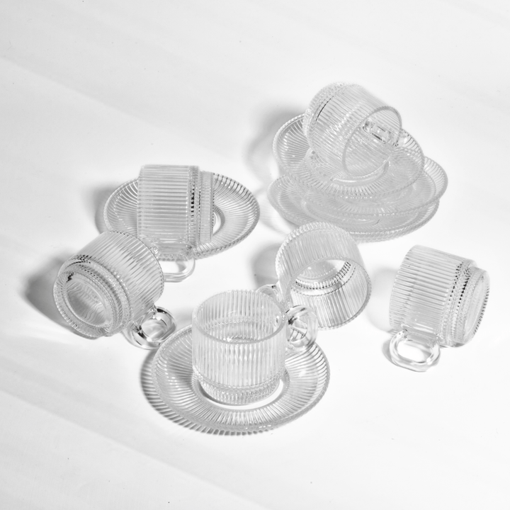 Classic Luxe – 12 - Piece Textured Tea Cup Set Cup and Saucer