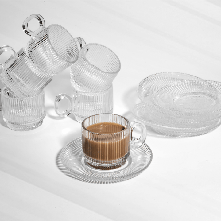 Classic Luxe – 12 - Piece Textured Tea Cup Set Cup and Saucer