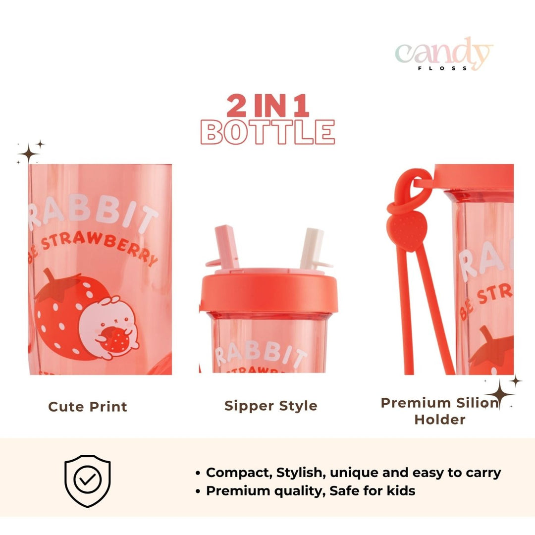 Dual Delight: 2 - in - 1 Sipper Bottle with Cute Prints Sipper