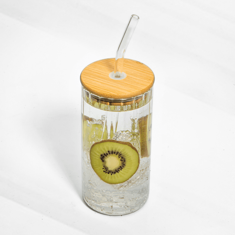 Eco - Friendly Glass Sipper with Bamboo Lid and Straw masson jar