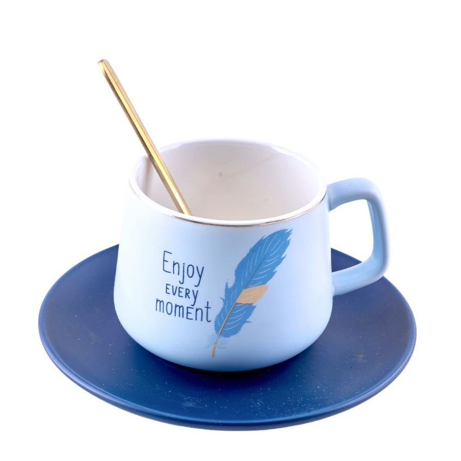 Feather Mug With Saucer & Spoon Luxe Mugs
