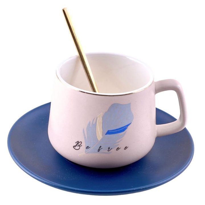 Feather Mug With Saucer & Spoon Luxe Mugs