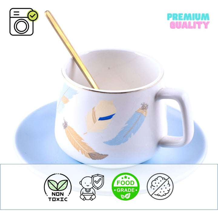 Feather Mug With Saucer & Spoon Luxe Mugs