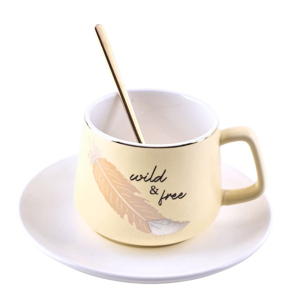 Feather Mug With Saucer & Spoon Luxe Mugs