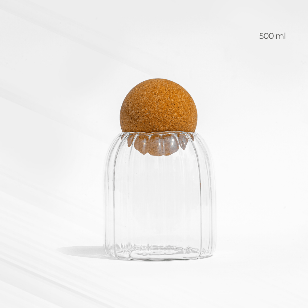 Fluted Storage Glass with Cork lid (500 ml) JAR