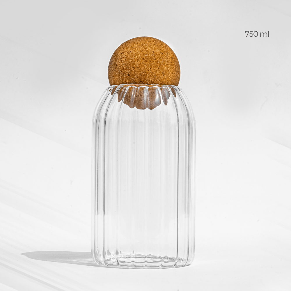 Fluted Storage Glass with Cork lid (750 ml) JAR