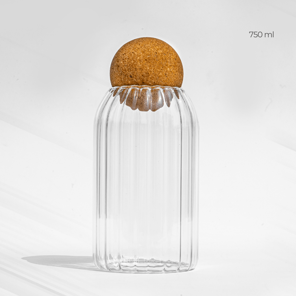 Fluted Storage Glass with Cork lid (750 ml) JAR