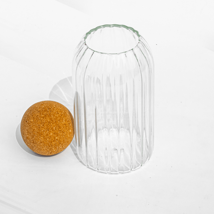 Fluted Storage Glass with Cork lid (750 ml) JAR