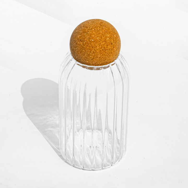 Fluted Storage Glass with Cork lid (750 ml) JAR