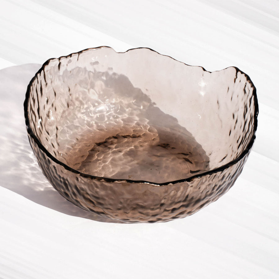 Brown textured glass bowl. Perfect for serving salad, snacks, or fruit. Can also be used as a decorative bowl for Fruits, Salads etc.