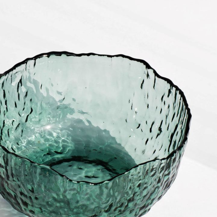 Green textured glass bowl. Perfect for mixing, serving, salads, fruits, snacks, or as a decorative bowl.