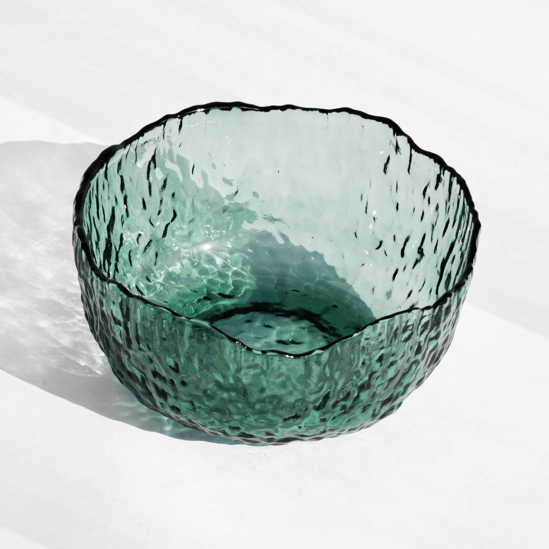 Green textured glass bowl. Perfect for mixing, serving, salads, fruits, snacks, or as a decorative bowl.