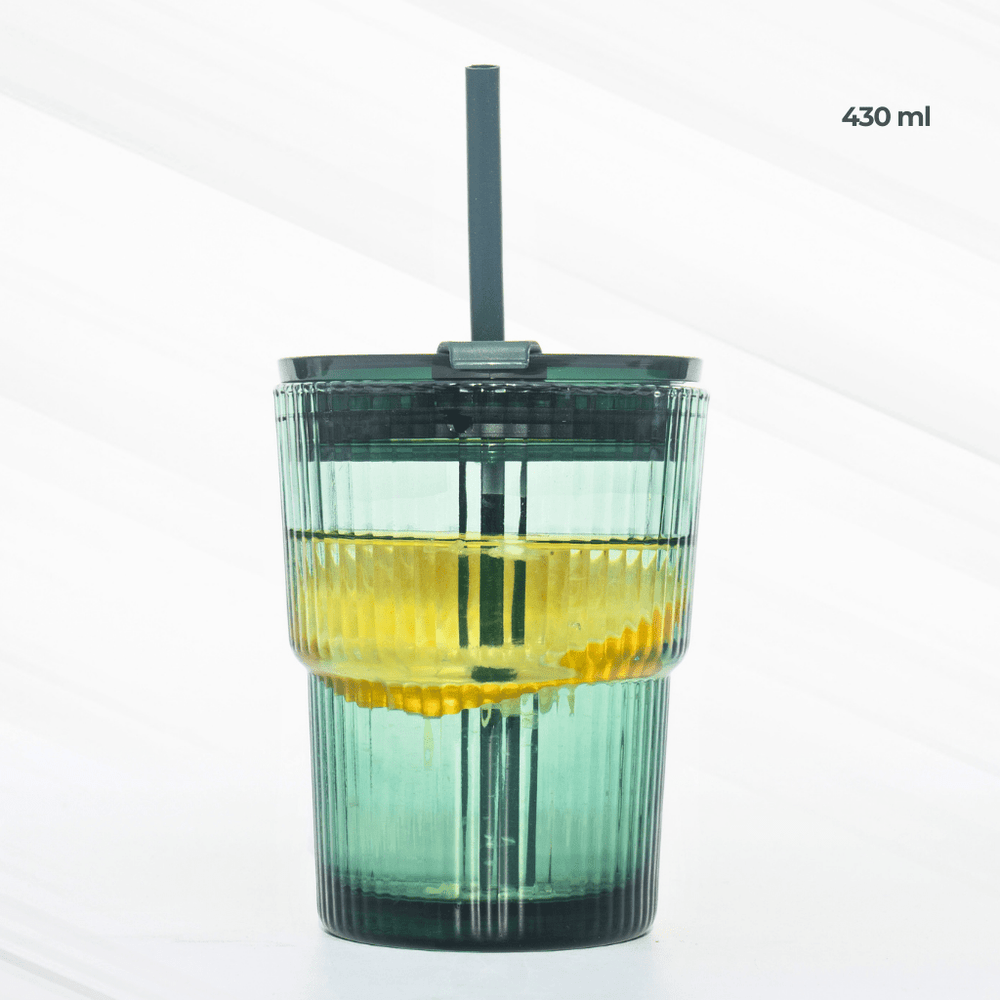 Go Green Glass Sipper – Vintage Elegance with Lid & Straw Sipper