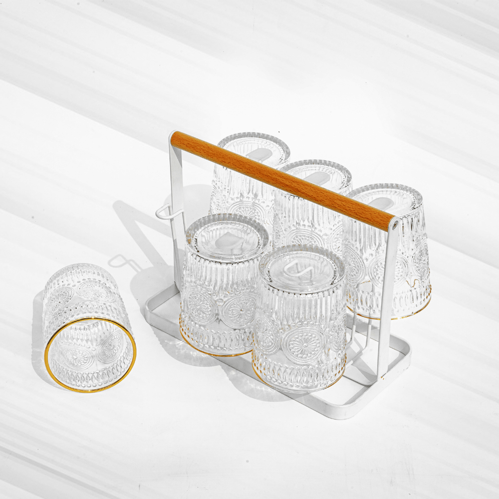 Golden Rim Glass - Modern Cocktail & Whiskey Glassware ( Set of 6) Glass