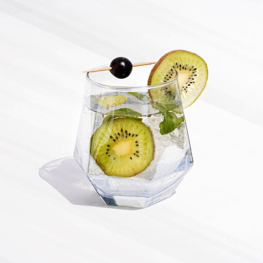 Hexagonal Blue Tinted Glass - Modern Cocktail & Whiskey Glassware ( Set of 6) Glass