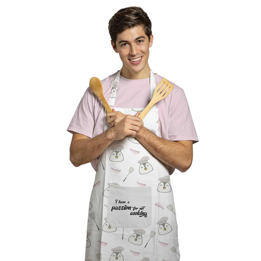 Man wearing printed kitchen apron with pocket from Candy Floss