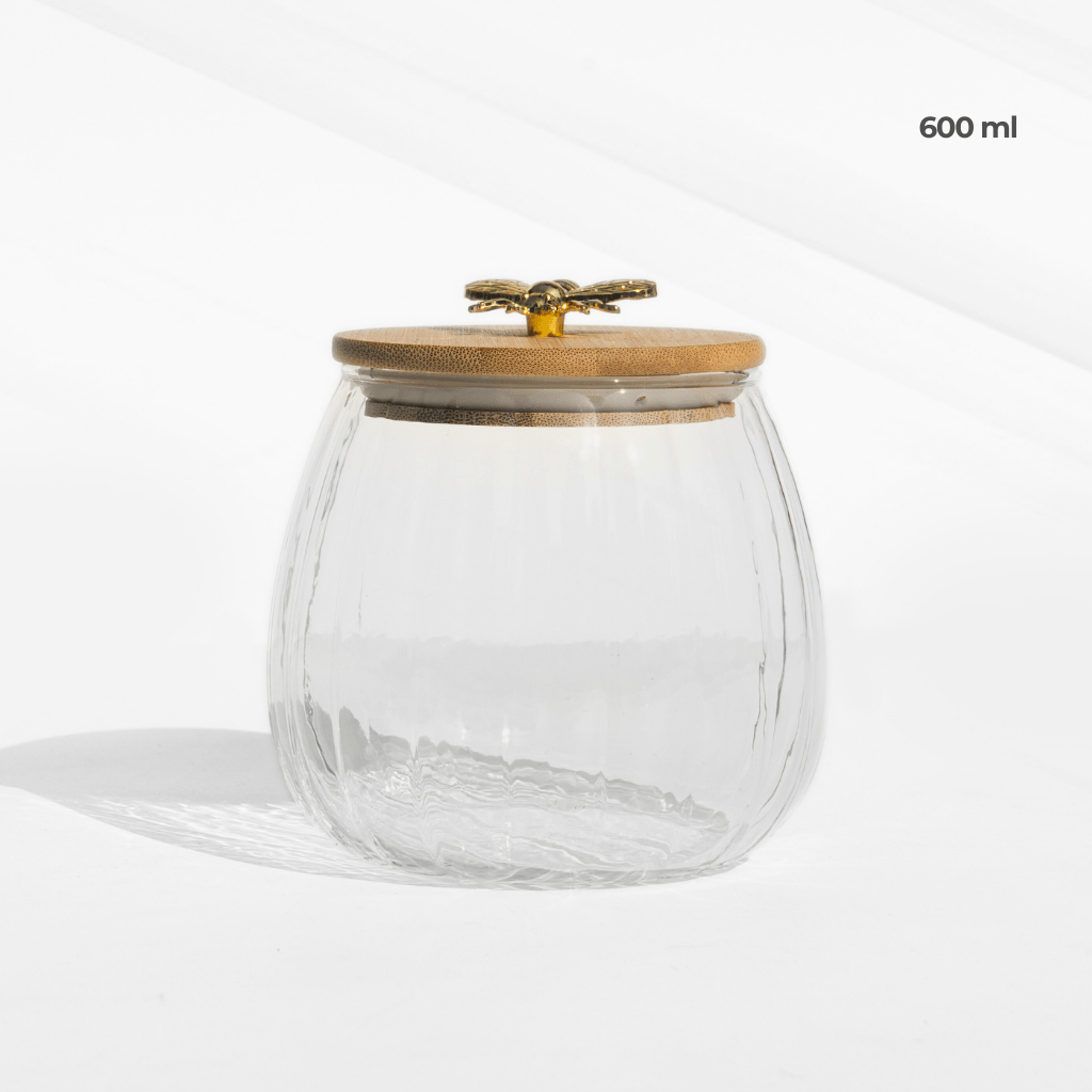 Luxury Fluted Glass Storage Jars with Airtight Lids & Tray JAR