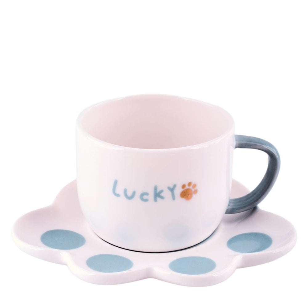 Pastel Mug With Paw Saucer Ceramic Mug
